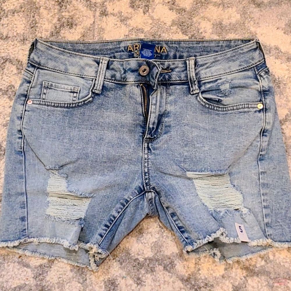 Distressed denim shorts